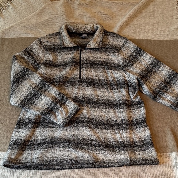 Lands' End Sweaters - Lands' End Women's Black and Gray Striped Zip-Up Sweater